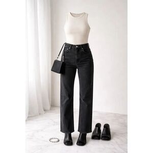 Ambush NWT Relax Black Jeans High Rise Straight Leg Cropped Designer Denim 28